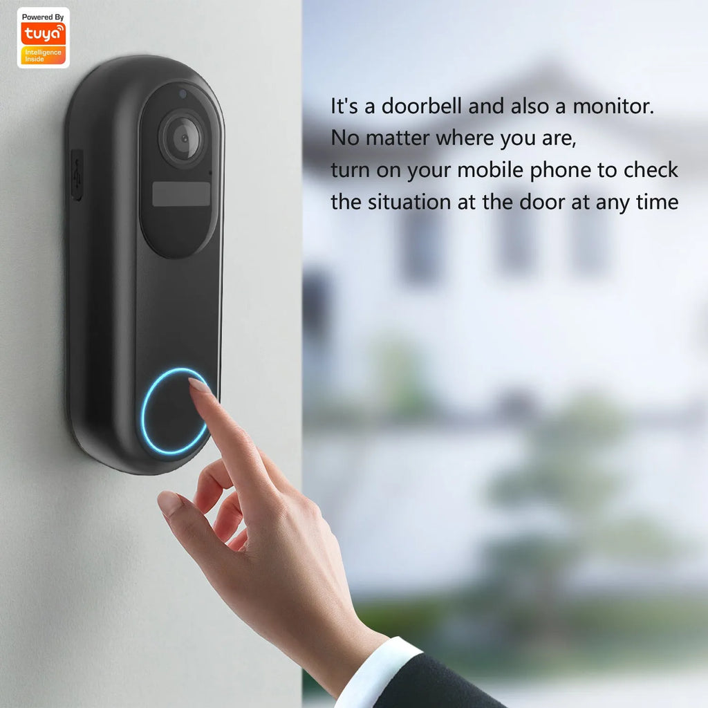 Smart visual doorbell intercom with 1080P HD camera, 5000mAh detachable battery, in black finish
