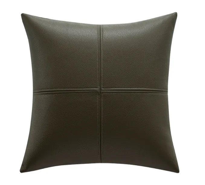 Soft cowhide leather solid colour pillow cover in Nordic style, shown in a beige tone.