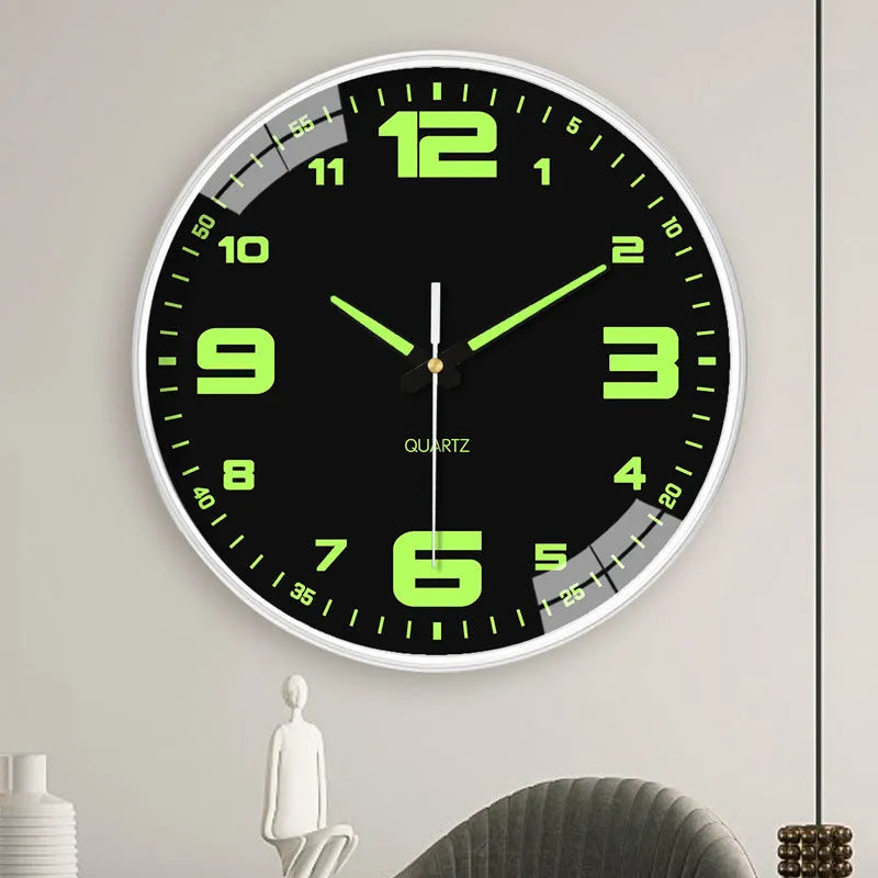 Modern 8 inch luminous wall clock with white numerals on a coloured plastic face.