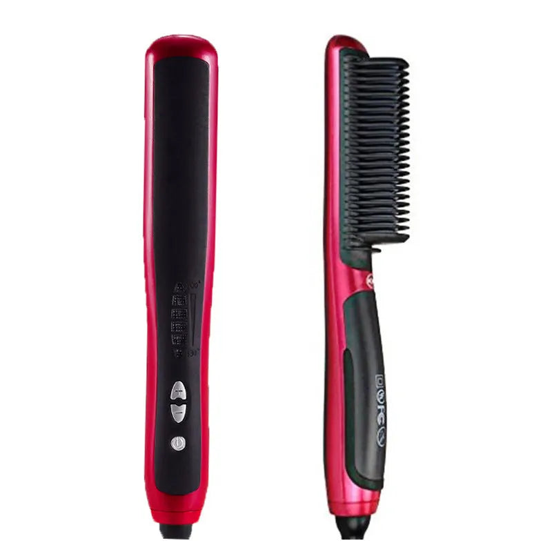 Red automatic adjustable temperature hair straightener with ceramic heating tube and 360 degree rotatable wire