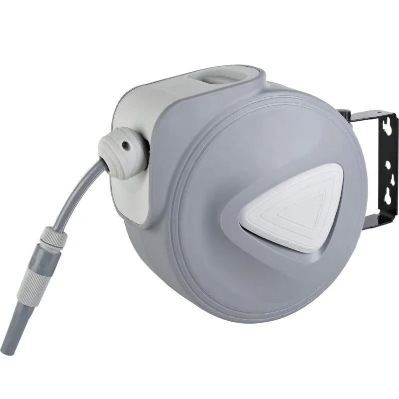 Automatic retractable hose reel with 10-metre PVC pipe for car washing and garden watering applications