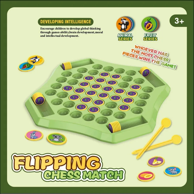Memory flip chess double battle concentration training educational toy with plastic pieces, 31.5x31.5cm, animal style packaging