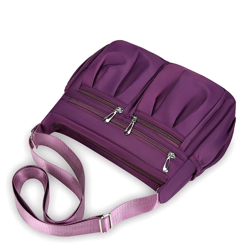 Canvas crossbody bag for women large capacity horizontal square with zippered changing pocket sewing line detail