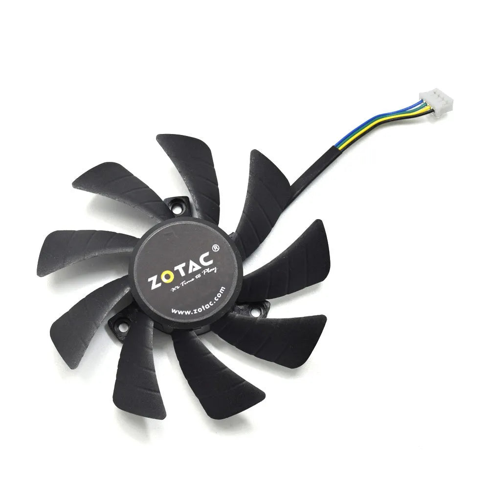 Black 85mm PC cooling fan with 4-pin power connector for graphics card and case ventilation