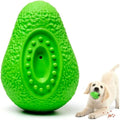 Green avocado-shaped natural rubber dog chew toy for aggressive chewers and dental cleaning.