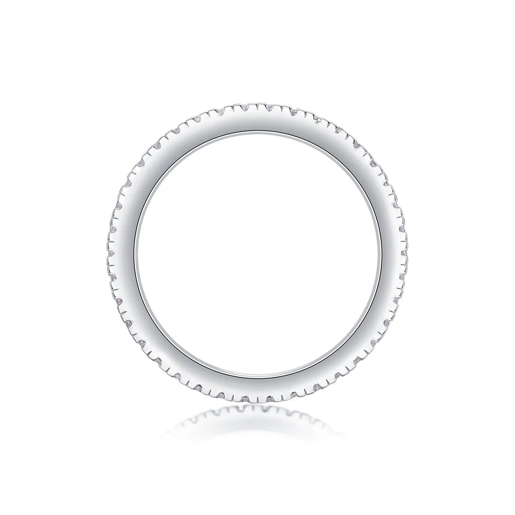 Moissanite wedding ring set in S925 silver with platinum plating, stone under 0.1 carat, sizes 5 to 9, gift box