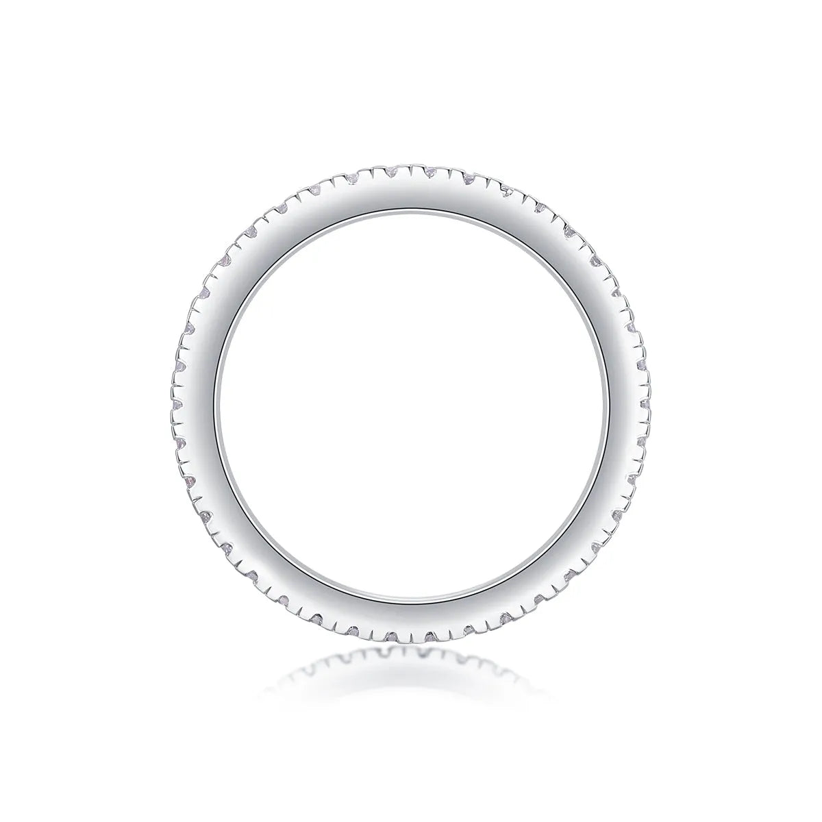 Moissanite wedding ring set in S925 silver with platinum plating, stone under 0.1 carat, sizes 5 to 9, gift box