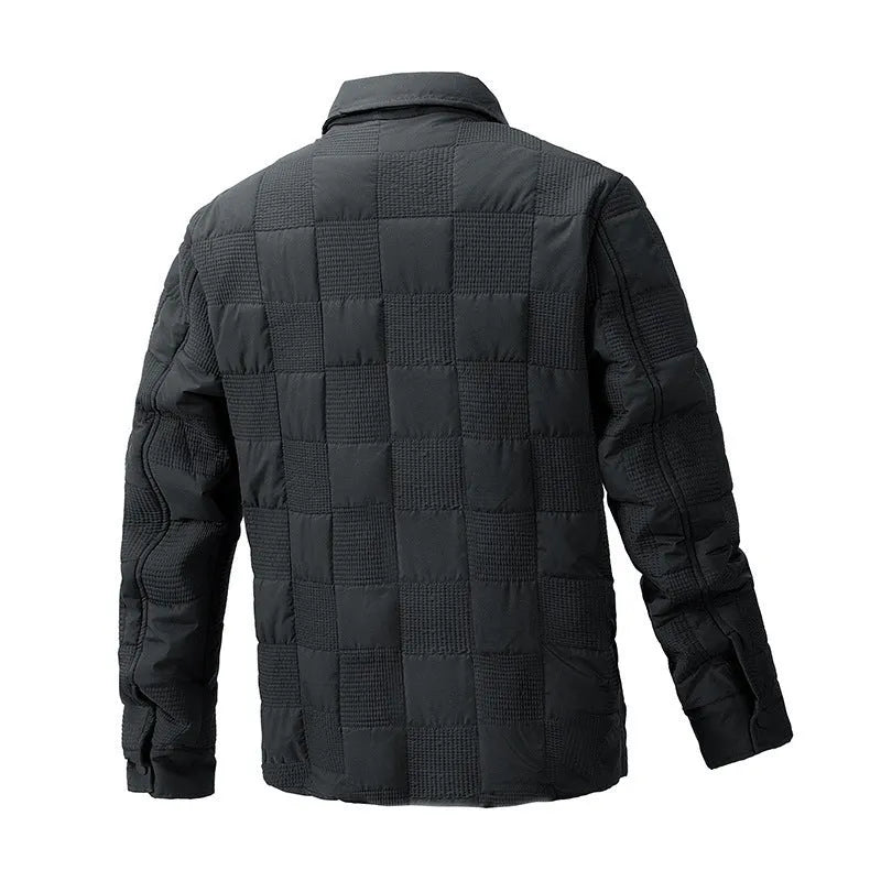Men's quilted cotton jacket with polo collar and wool lining in army green colour