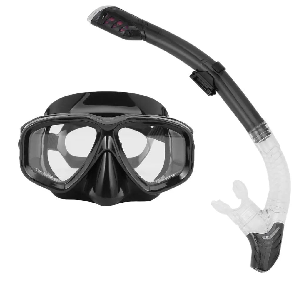 Anti-fog diving goggles with a polycarbonate frame and blue silicone mask on an adjustable strap.