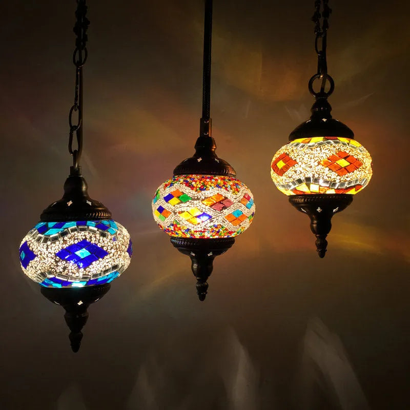 Turkish chandelier glass pendant light with 1.2m adjustable cable, 148mm shade and 10cm single head chassis