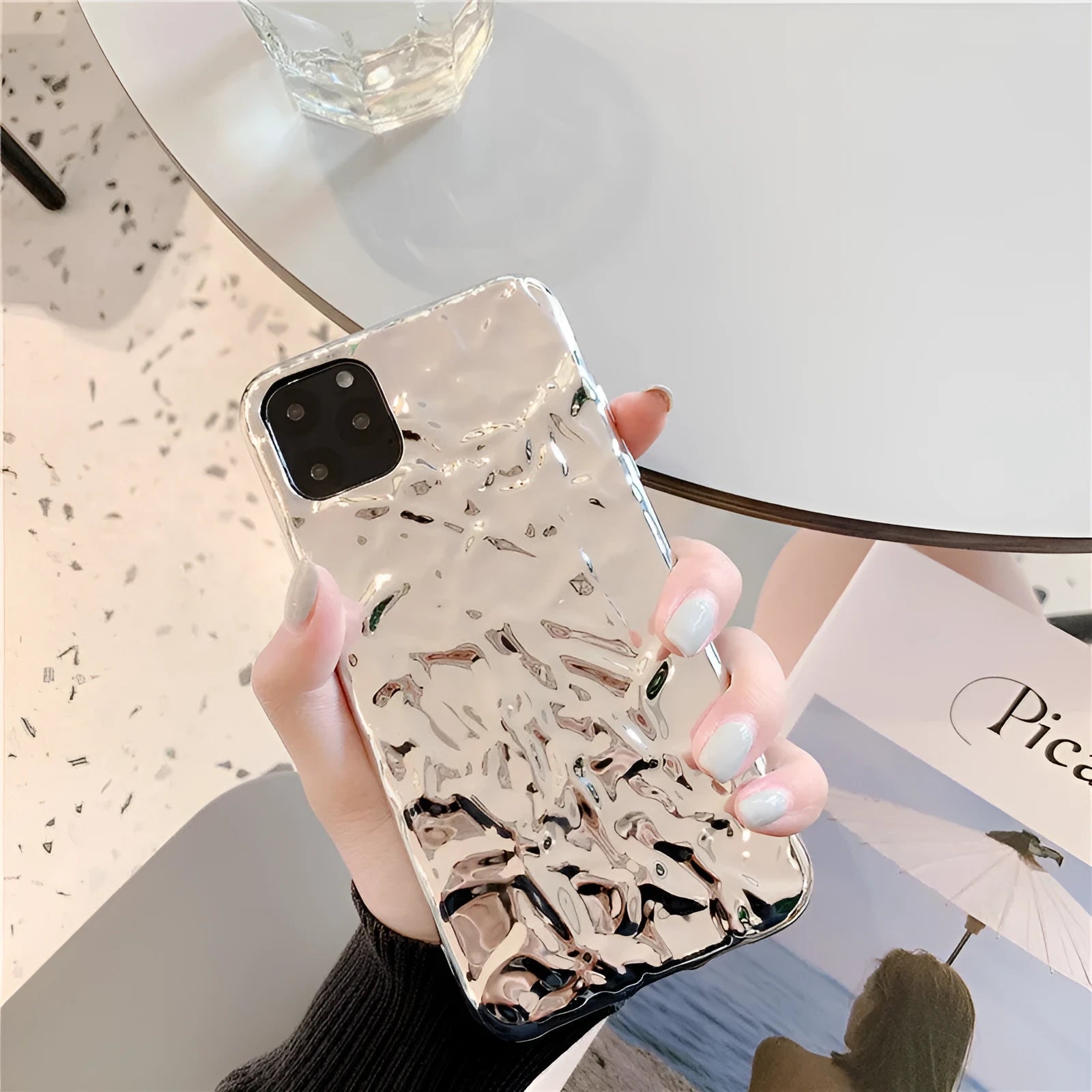 Electroplated TPU iPhone case in rose gold and silver colours showing back cover design