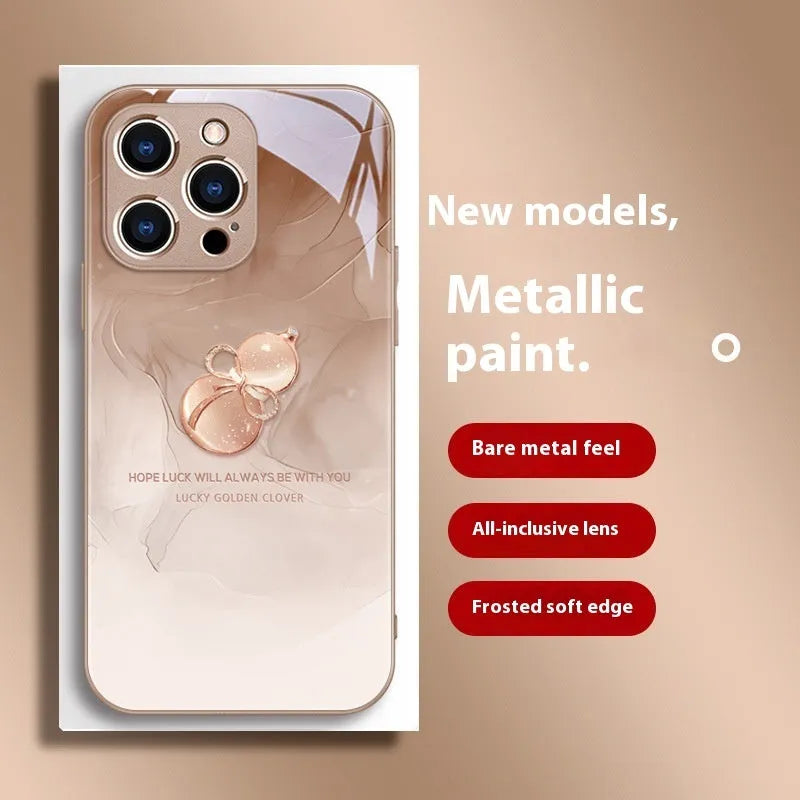 Blooming Gourd tempered glass phone case with watercolour design in desert gold colour