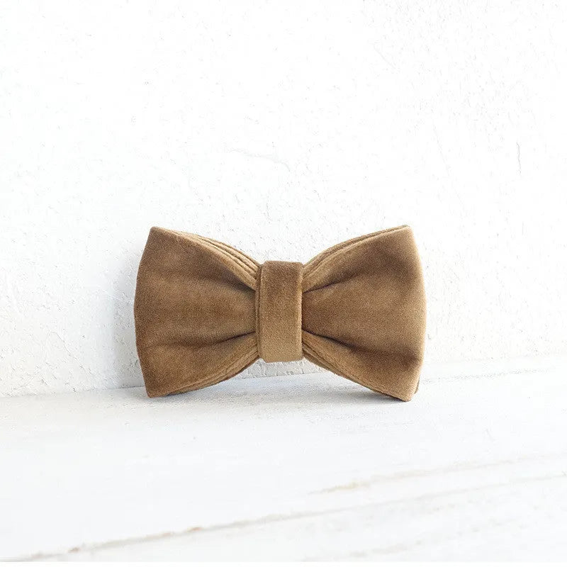 Khaki adjustable dog collar with bow accessory, polyester with metal buckles, sizes XS to XL