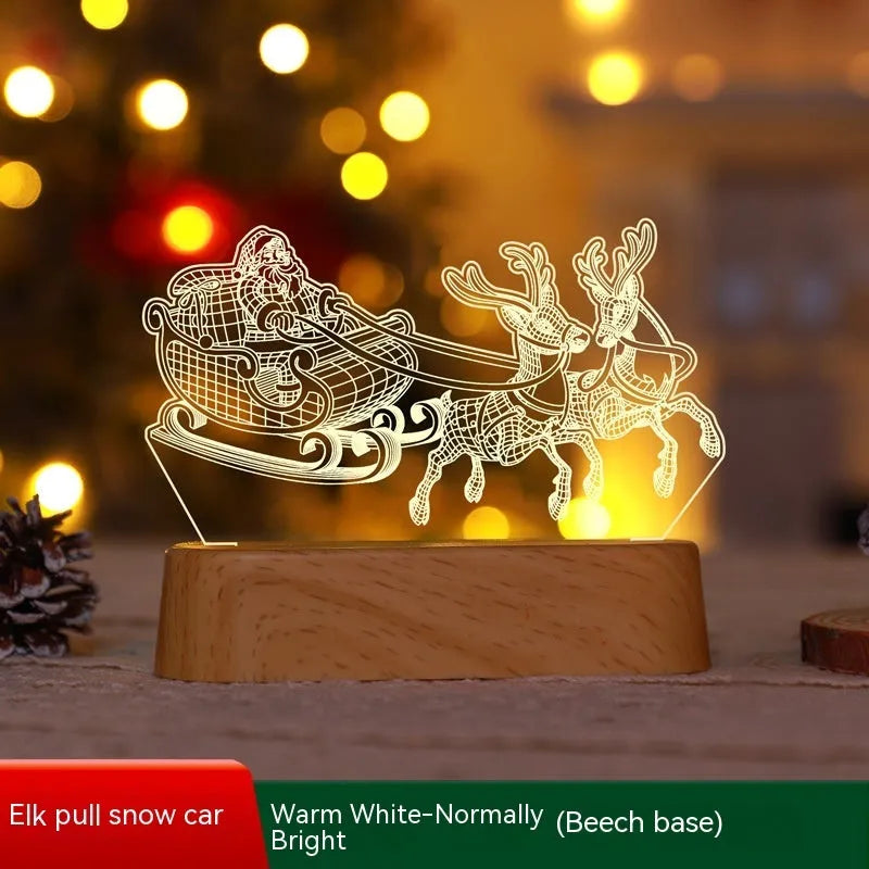 3D acrylic LED decorative lamp with Christmas tree design glowing with warm white light