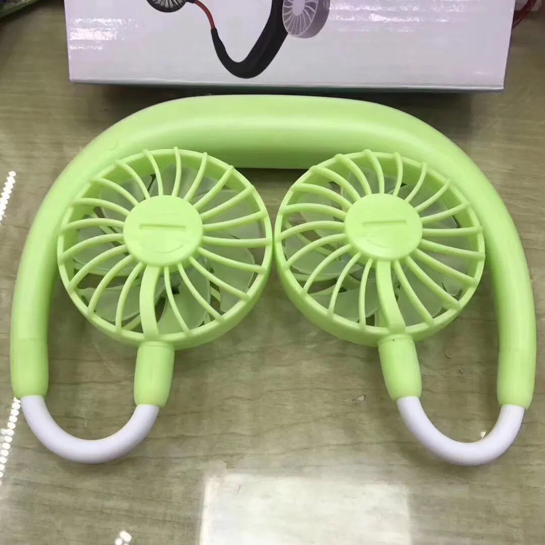 Charging portable hanging neck fan in pearl white with ABS body and silicone neck band