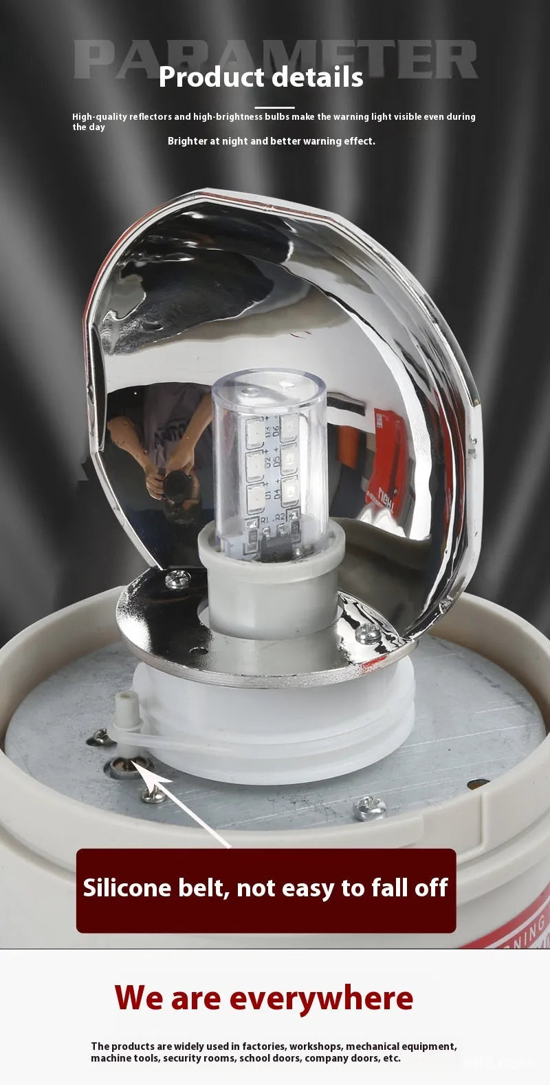 LTE-1101J industrial rotating strobe warning light with sound alarm, shown with red lens.