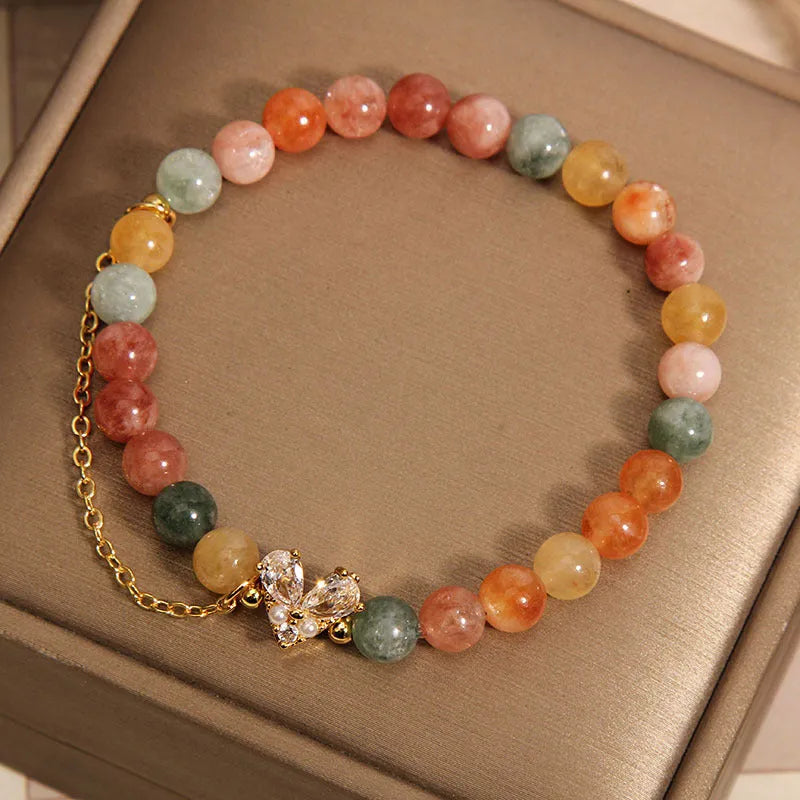 Fu Lu Shou crystal bracelet with three V-shaped zircon charms on silver-tone chain
