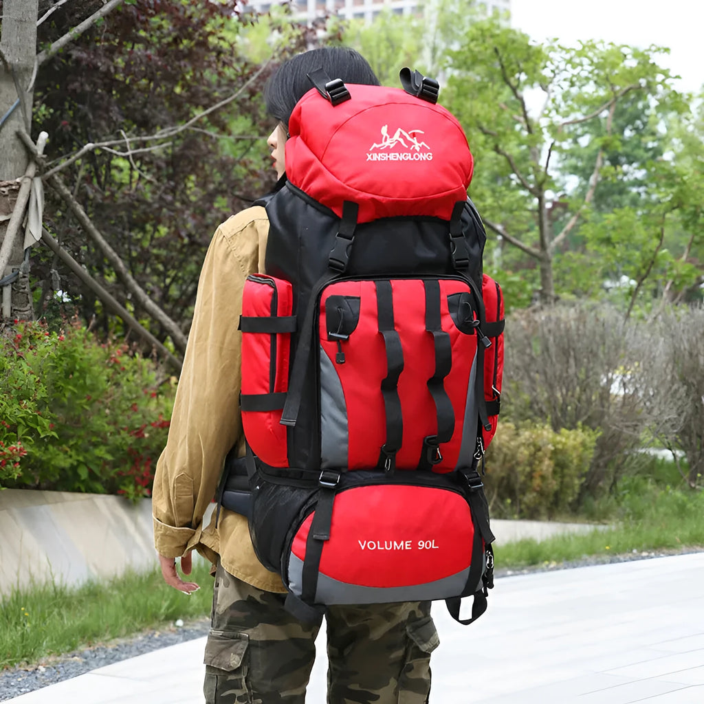 Men's outdoor hiking backpack in solid colour water-repellent nylon with adjustable straps