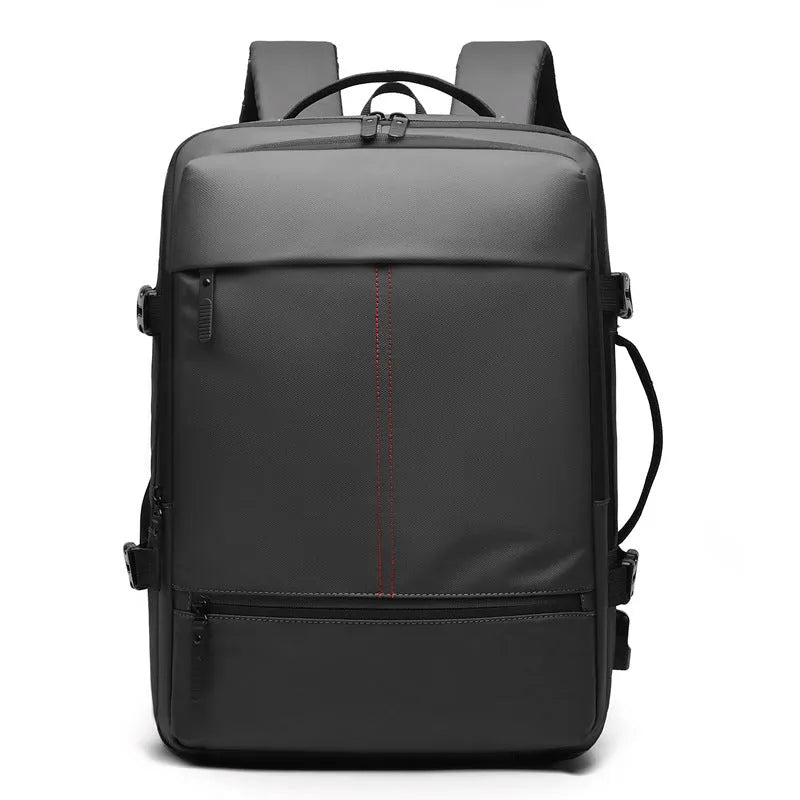 Men's waterproof large capacity travel backpack, solid colour, black or grey, 45x31x21cm, business commute design