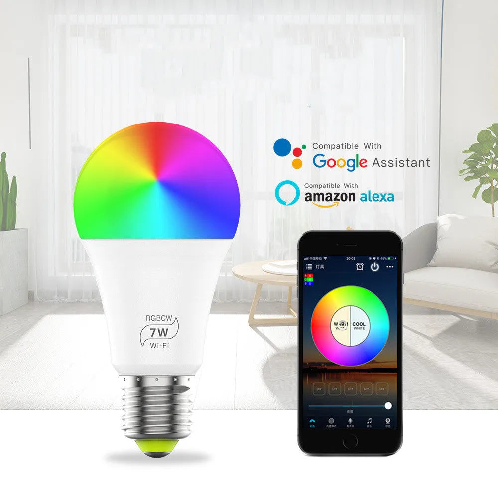 7W smart WiFi LED bulb with voice control for Alexa and Google Home devices