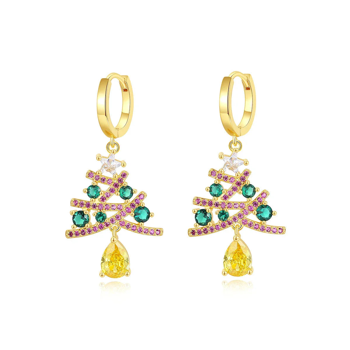 Sparkling Christmas tree earrings with colorful rhinestones, a fashionable and shining accessory for women