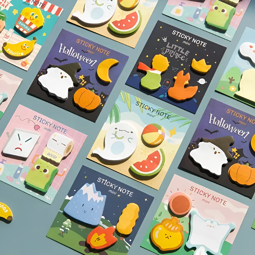 Halloween pumpkin pattern Post-it Notes showing square 90mm sticky notes with seasonal designs