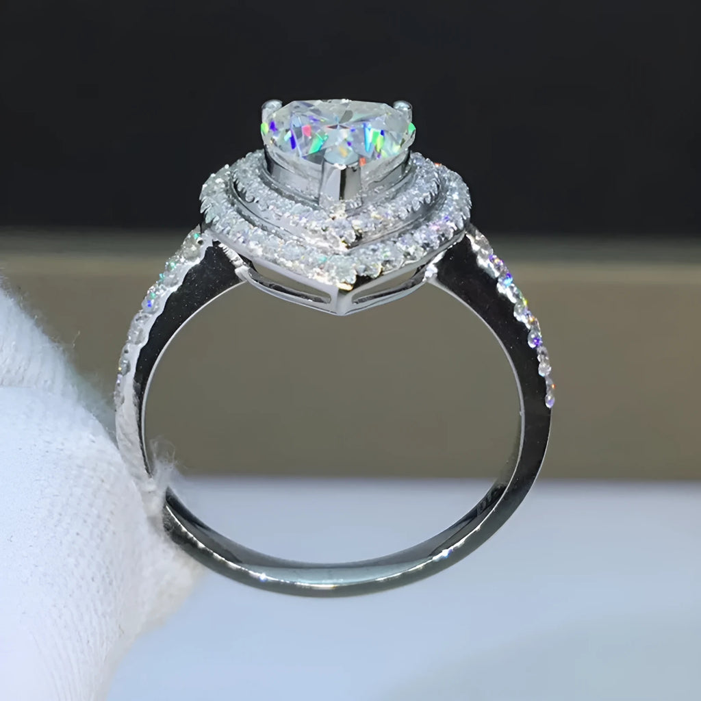 Heart shaped zircon ring with gold tone band, fashion jewellery for women