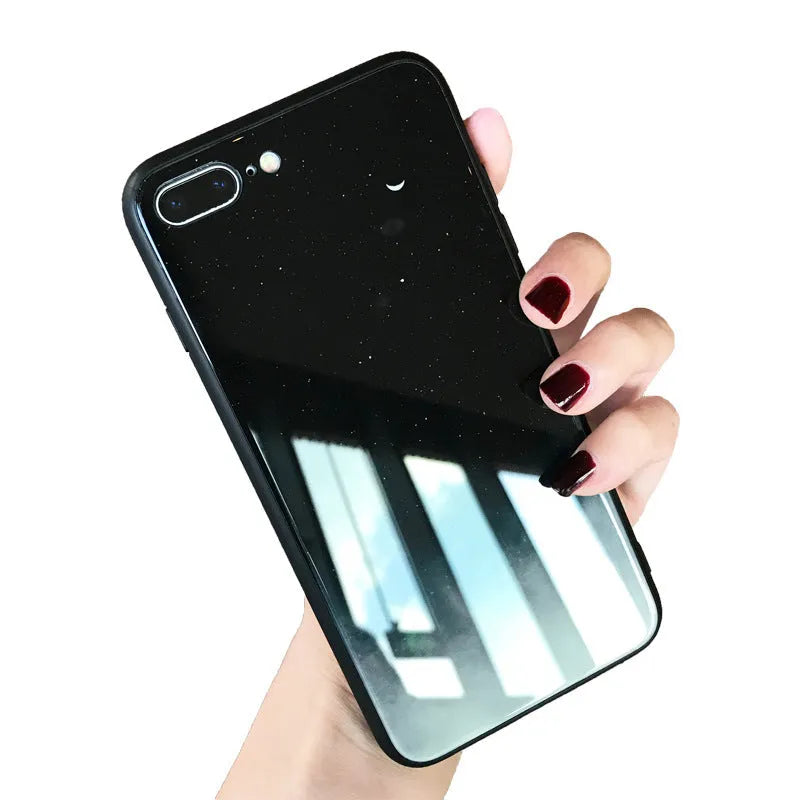 Star Sky tempered glass phone case cover with soft silicone edge and high-gloss mirror finish for iPhone XR in Starry Sky colour
