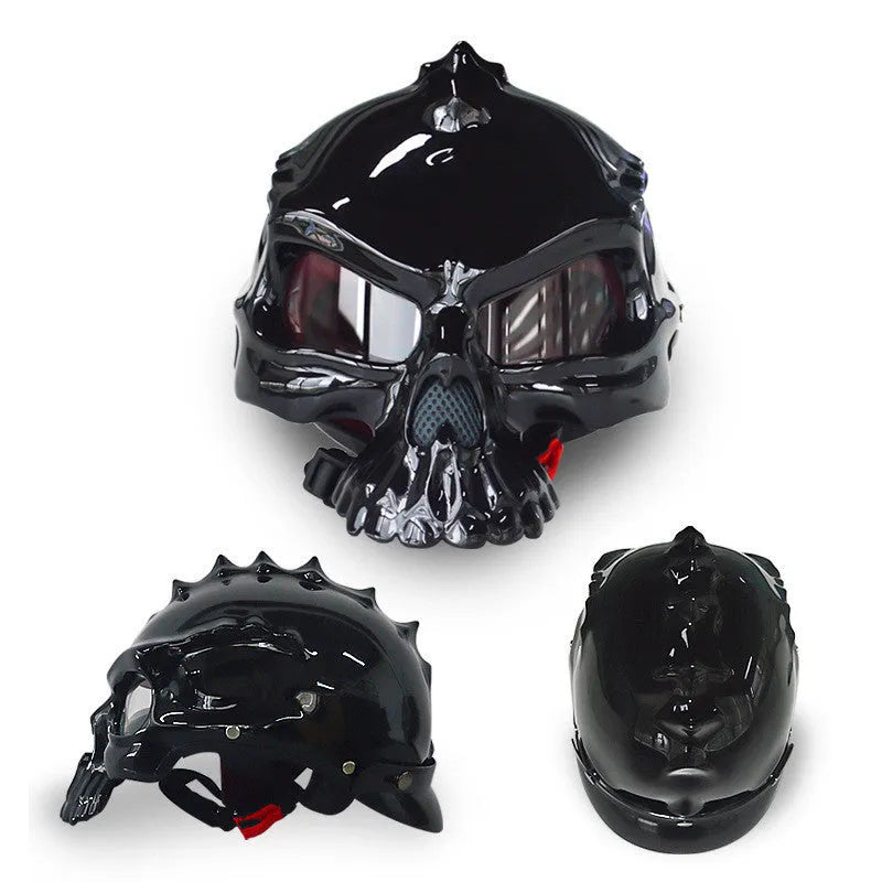Skull motorcycle helmet with double-sided changeable artwork in various colour options