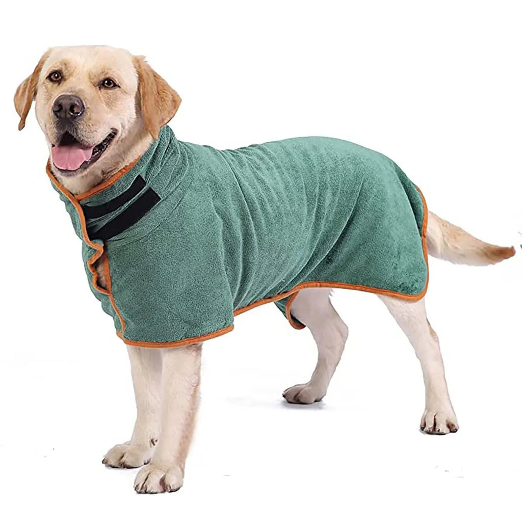 Grey nylon pet drying towel for dogs and cats laid flat, showing orange trim edge.