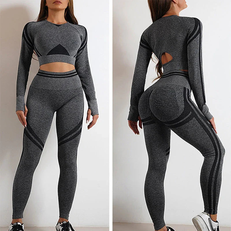 Premium seamless activewear collection featuring nylon tops, leggings, and suits in various colors