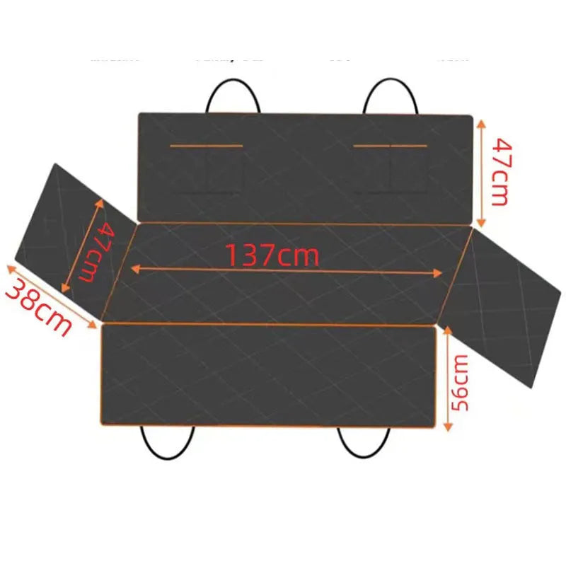 Oxford cloth car pet mat in orange edge double pocket design placed on rear seat