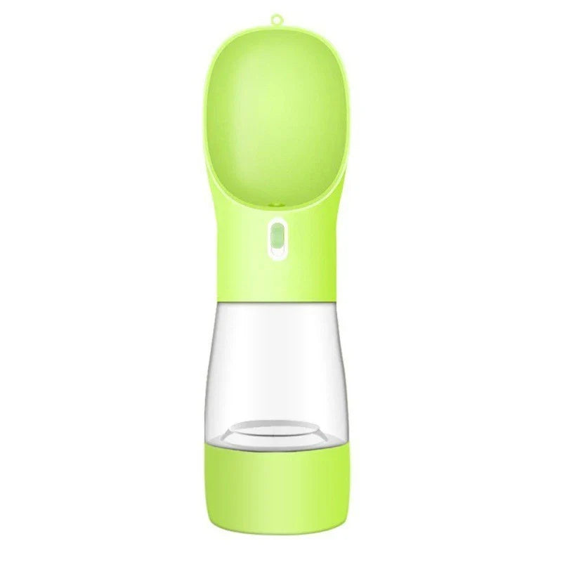 Portable pet water bottle with food bowl, available in various colors and styles for outdoor travel and adventures with your dog