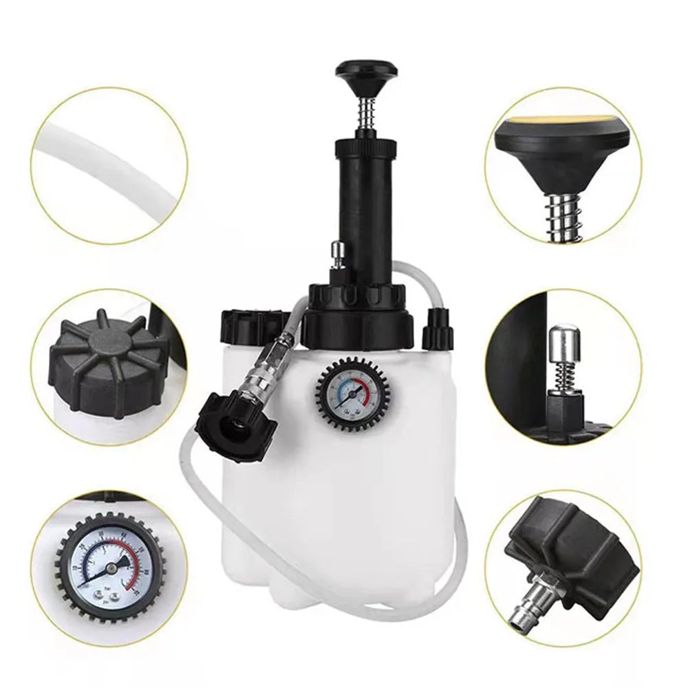 White 3-litre automobile brake oil tank replacement tool with copper and iron fittings