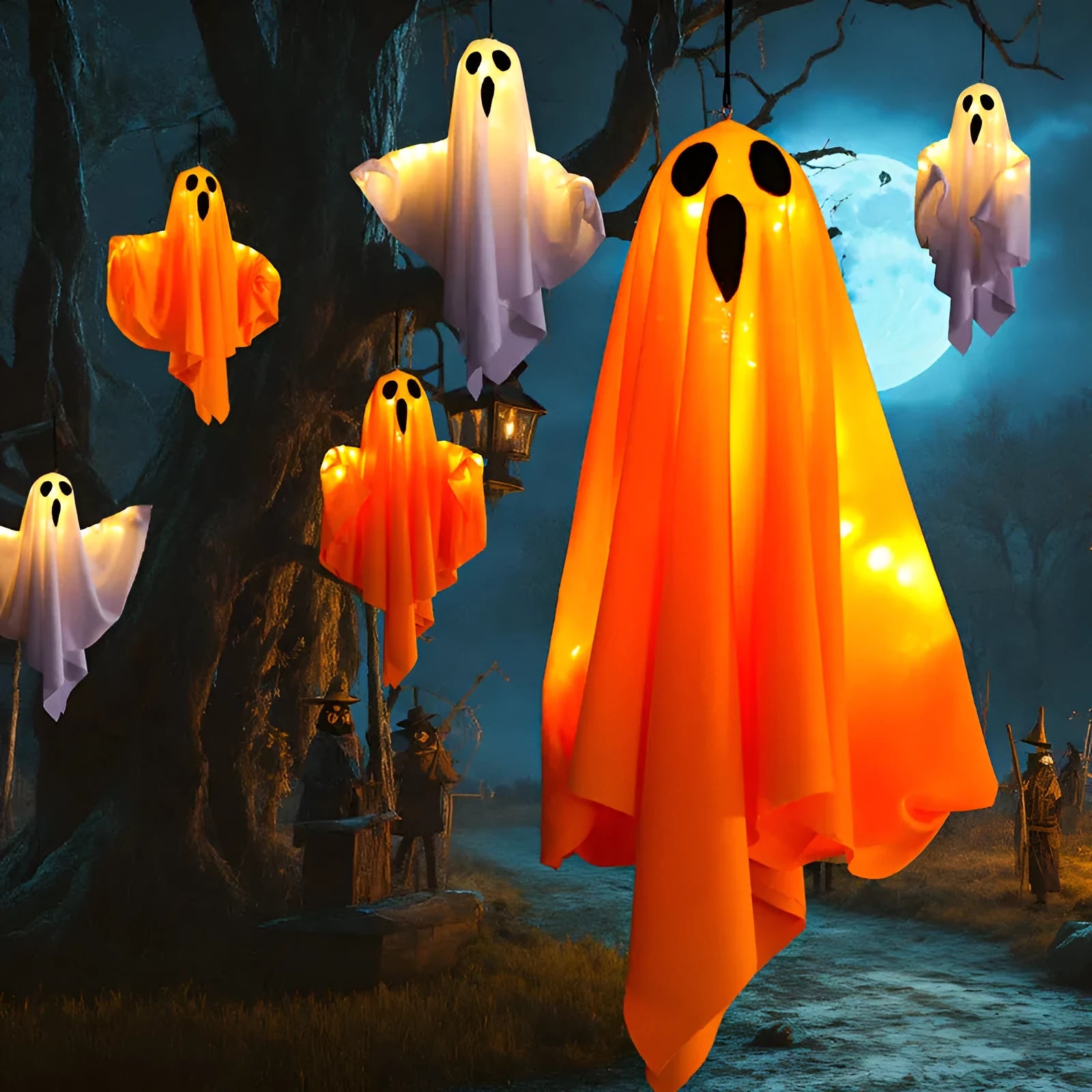 Luminous white and orange ghost horror light with cloth scream design for Halloween parties