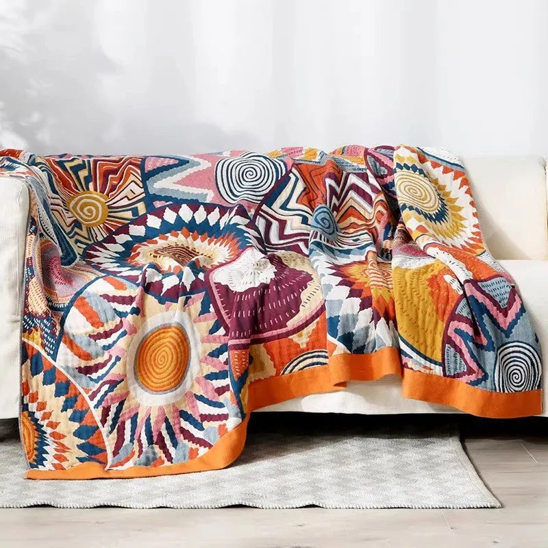 Pure cotton five-layer gauze summer towel blanket in a modern simple style, shown folded.