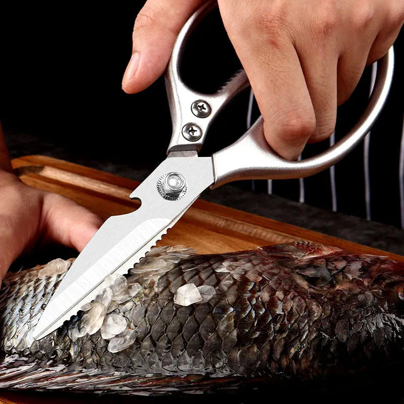 Stainless steel household kitchen scissors with non-slip handle for cutting chicken bone and seafood