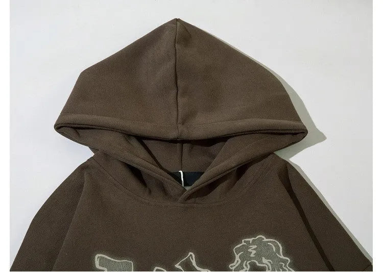 Loose-fitting couples oversize hoodie in brown and pink, round neck, long sleeves, sizes S to XXL, 90% polyester.