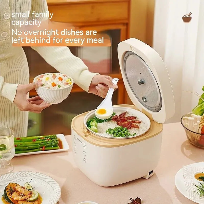 White intelligent multi-function rice cooker with 3L capacity and black inner pot on kitchen counter