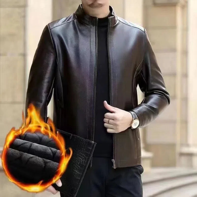 Men's genuine horse leather jacket, 100cm lengthened, stand or turn-down collar, black or brown, fleece-lined option