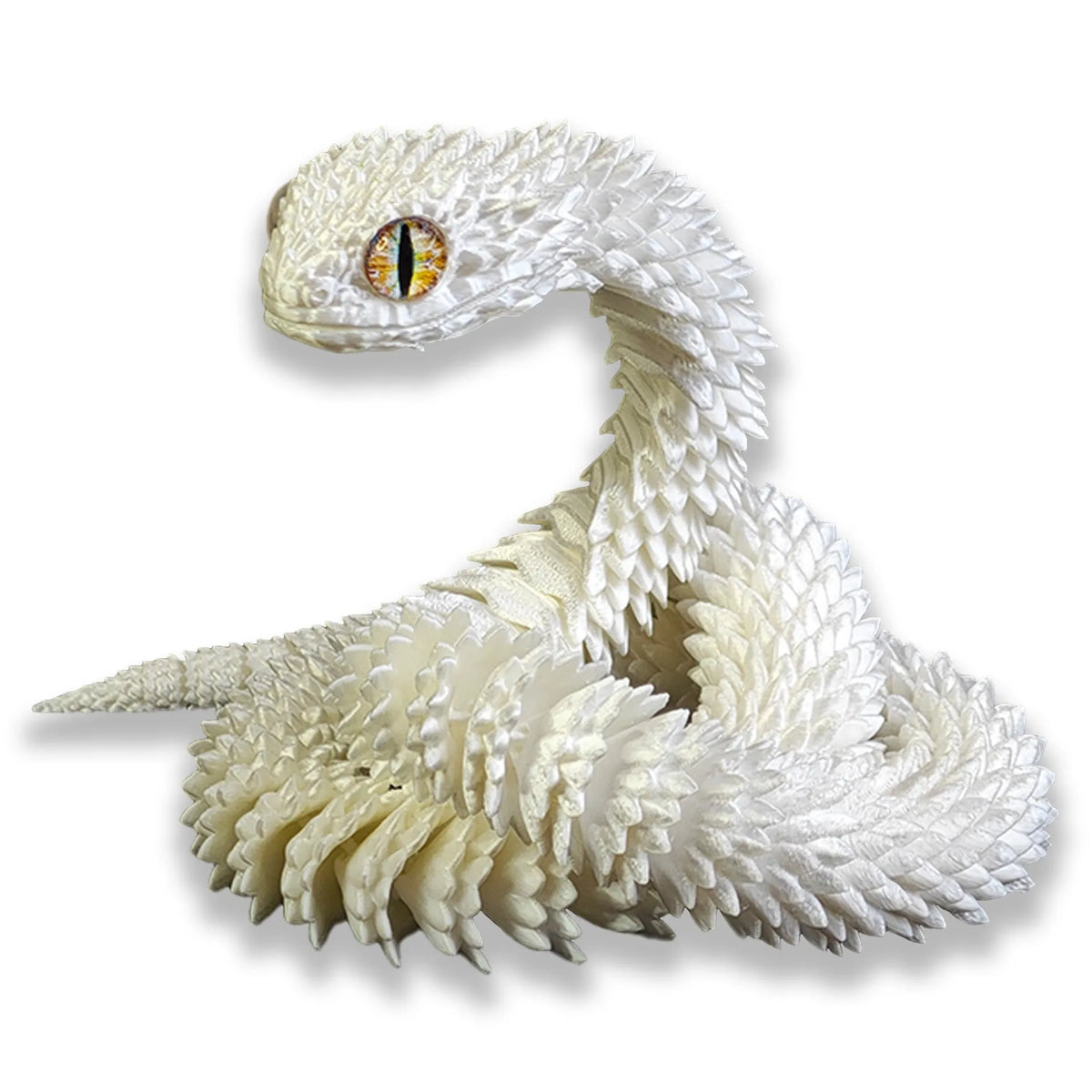 3D printed snake toy decoration in realistic animal simulation style, available in multiple colours and sizes including 30cm, 45cm, 60cm