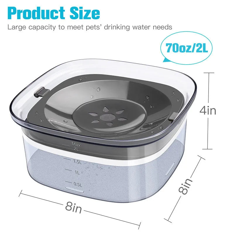 Transparent 2 litre dog water bowl with floating disc showing water level visibility