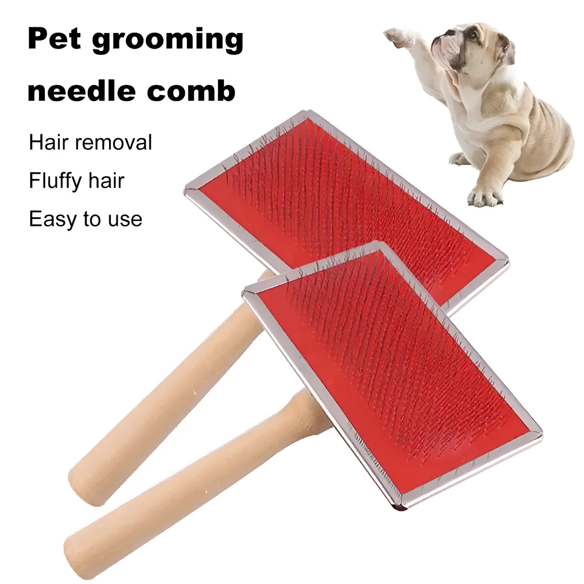 Stainless steel pet grooming comb with wooden handle for dogs and cats, four sizes available