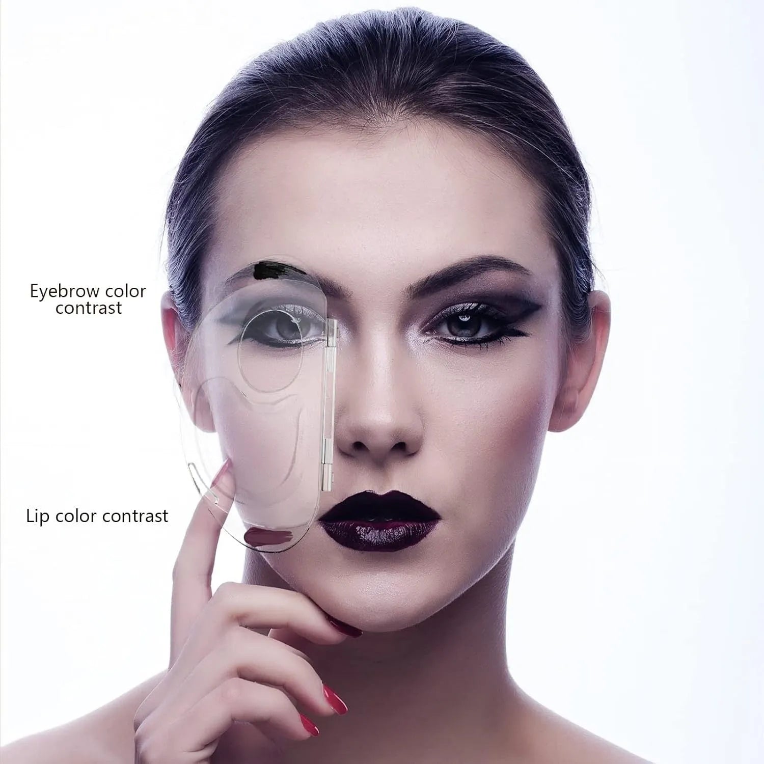Transparent acrylic makeup mixing palette with central storage groove and side colour test zones.