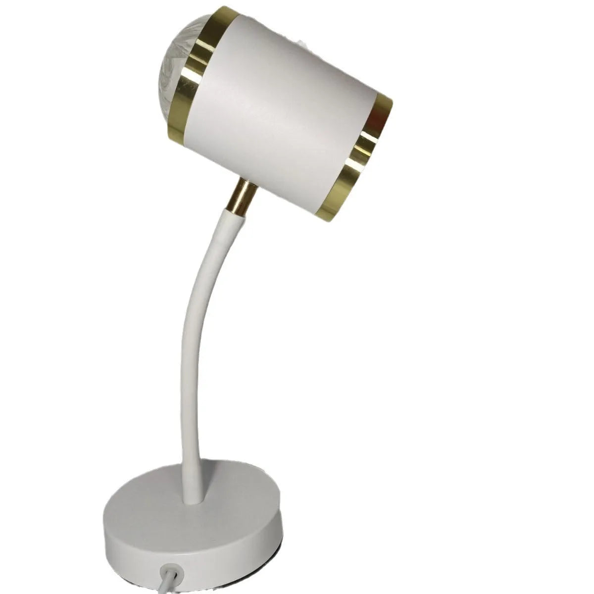 Black and white double-headed photography studio lamp with adjustable arms and metal base
