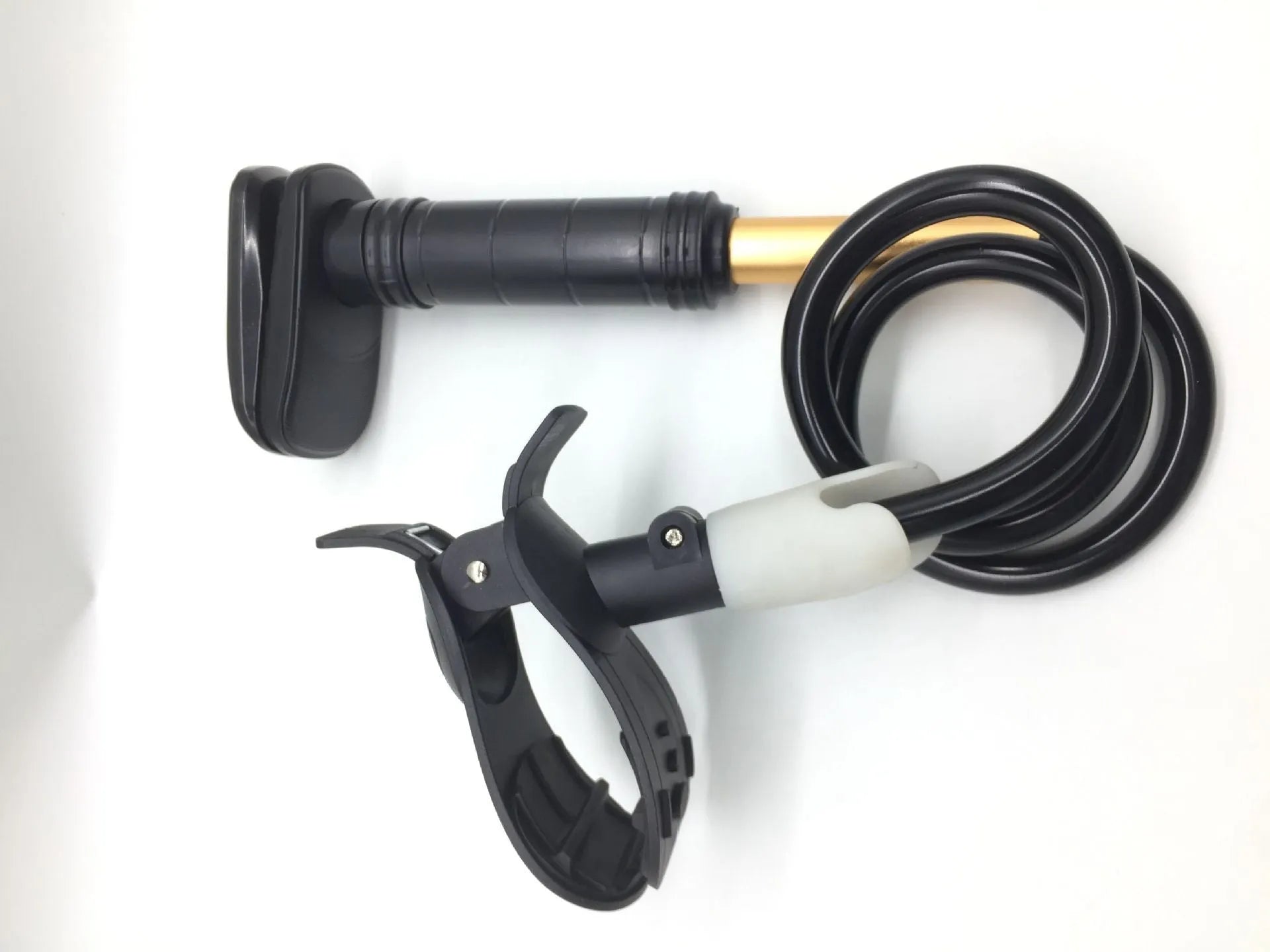 Black and white aluminium alloy ventilator hose bracket for bedside mounting, 95cm long.