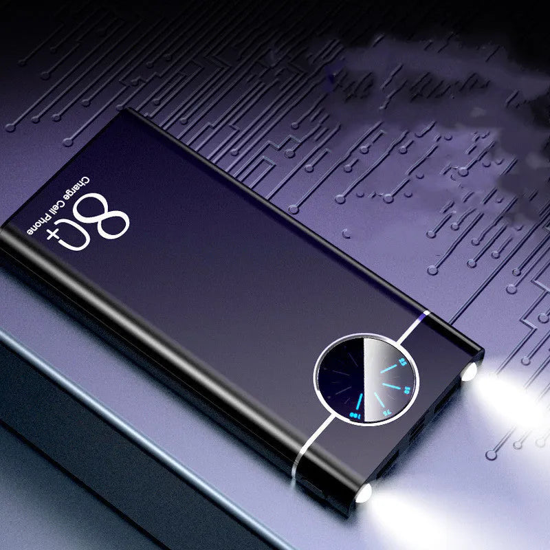 20000mAh alloy shell mobile power bank with LED flashlight in black, red, and blue colour options