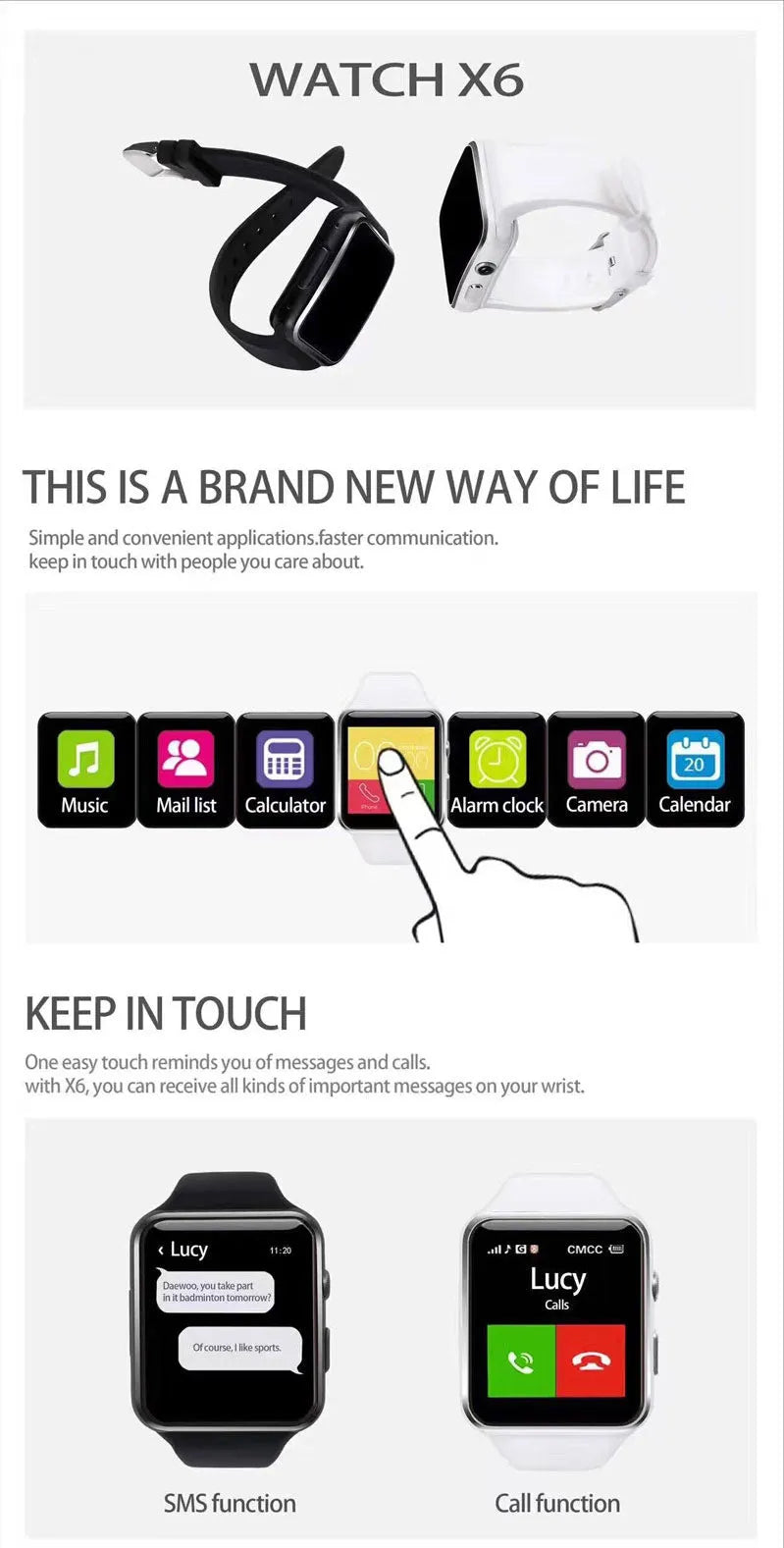 Black smart watch with 1.54-inch touch screen and silicone strap on a wrist.