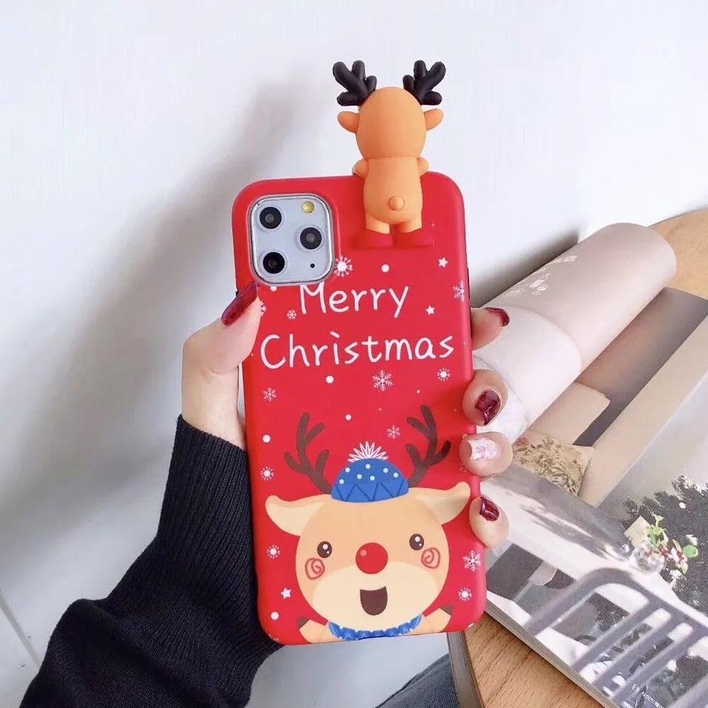 Christmas themed silicone back cover case for various iPhone models in festive red colour.