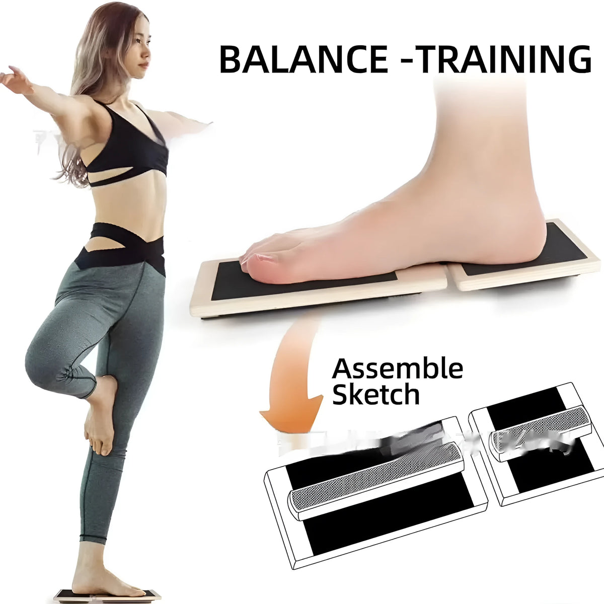 Solid pine wooden yoga trainer foot tensioner bar, 11.8 x 4.35 x 1.18 inches, modern simplicity style